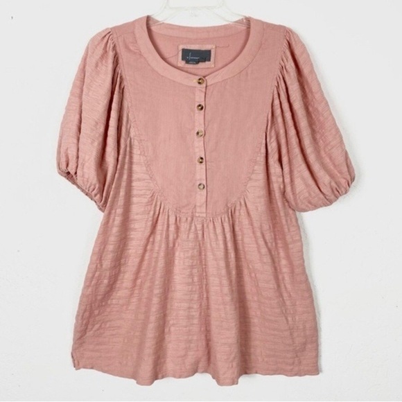 BY ANTHROPOLOGIE pink puff sleeve blouse - Picture 1 of 6